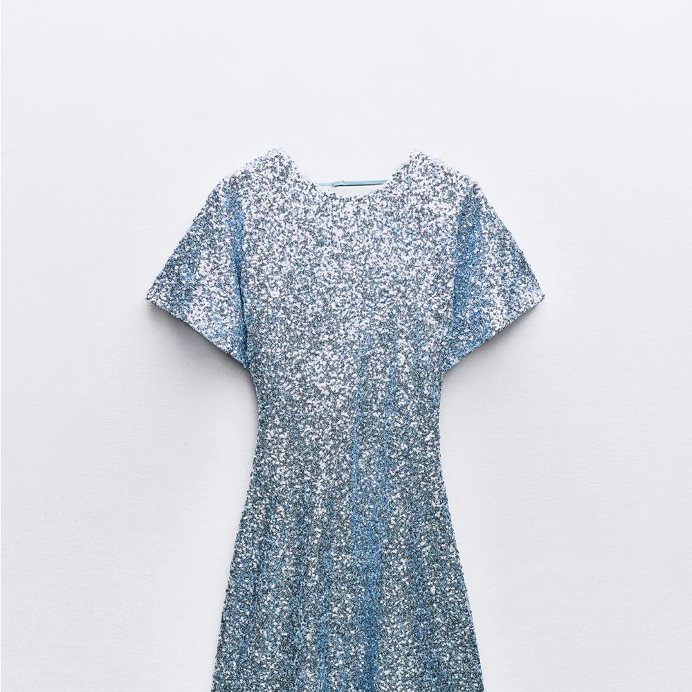 Elegant Zara Silver Blue Sequin Dress
